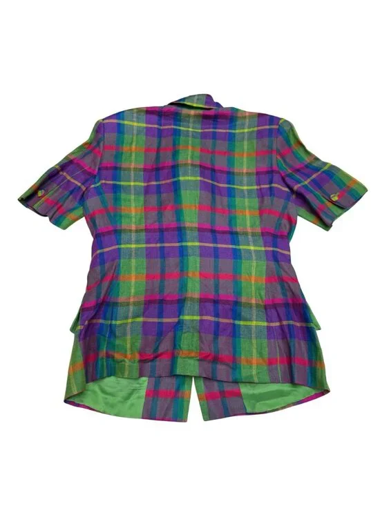 Vintage Max Mara Women's 100% Linen SS Multicolor Plaid Button Jacket, Size M - Picture 2 of 8